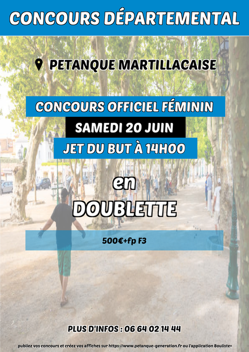 Concours de pétanque en Doublette - Départemental - Boule frontenacaise