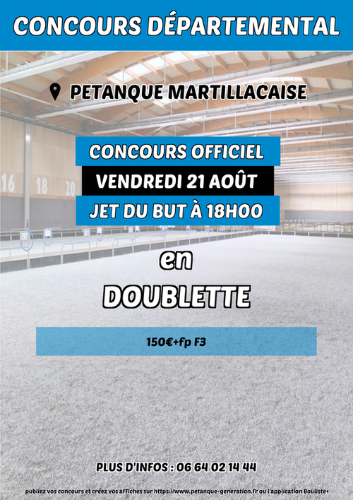 Concours de pétanque en Doublette - Départemental - Petanque Martillacaise