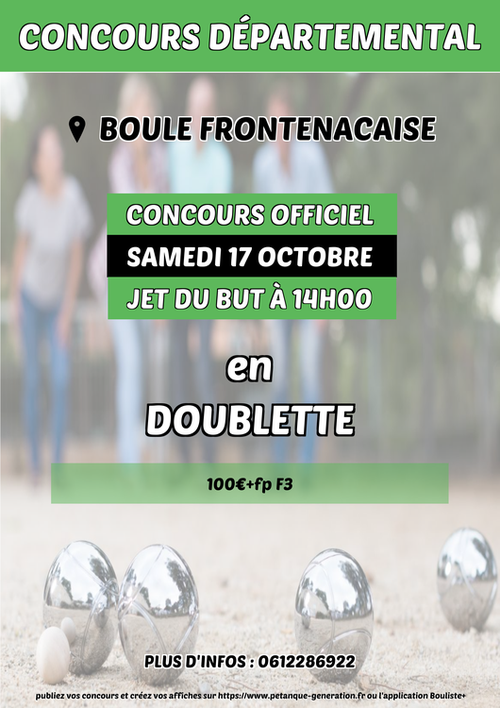 Concours de pétanque en Doublette - Départemental - Boule frontenacaise