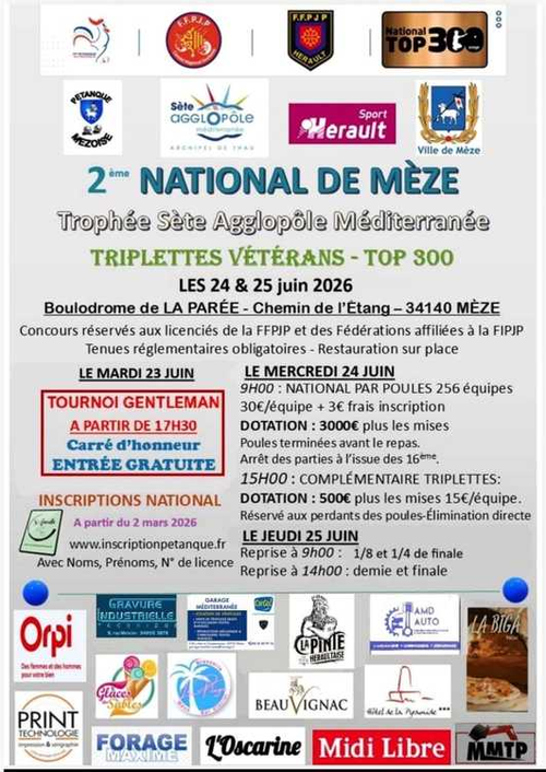 Concours de pétanque en Triplette - National TOP 300 - Meze