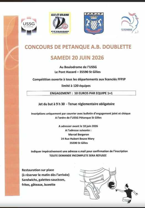 Concours de pétanque en Doublette - Départemental - Saint Gilles