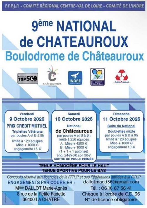 Concours de pétanque en Triplette - National TOP 500 - Chateauroux