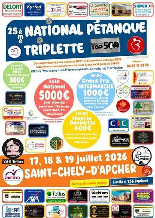Concours de pétanque en Triplette - National TOP 500 - Saint Chely D'Apcher