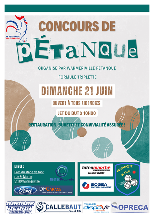 Concours de pétanque en Triplette - Départemental - WARMERIVILLE