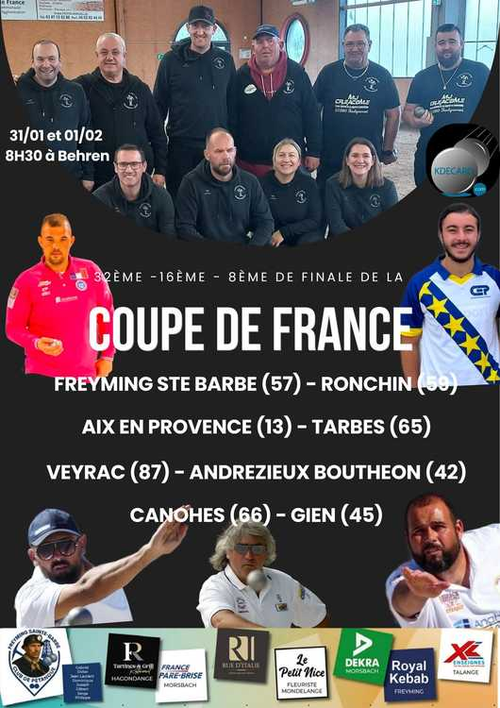 Concours de pétanque en En équipe - Coupe de France des clubs - LA BOULE DE L’EST DE BEHREN