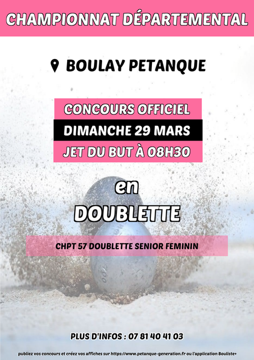 Concours de pétanque en Doublette - Championnat Départemental - BOULAY PETANQUE