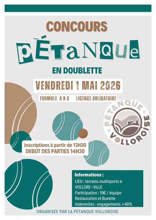 Concours de pétanque en Doublette - Départemental - VOLLORE-VILLE