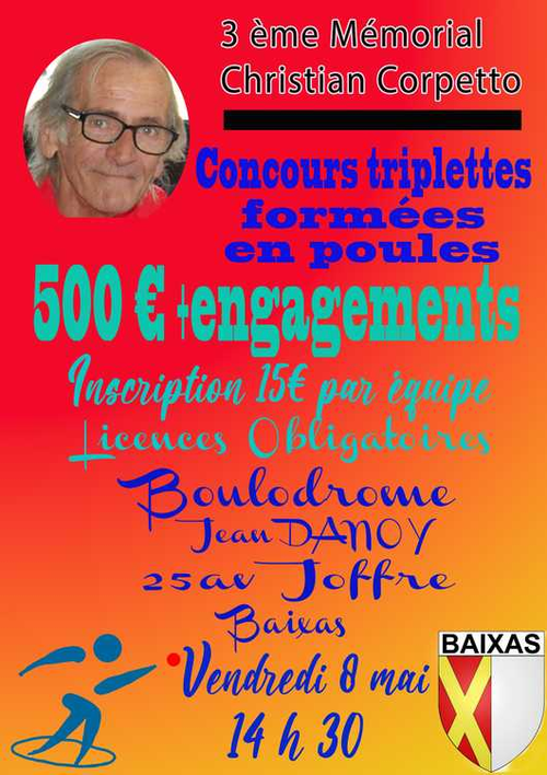 Concours de pétanque en Triplette - Départemental - BAIXAS BOULING CLUB SPORTIF