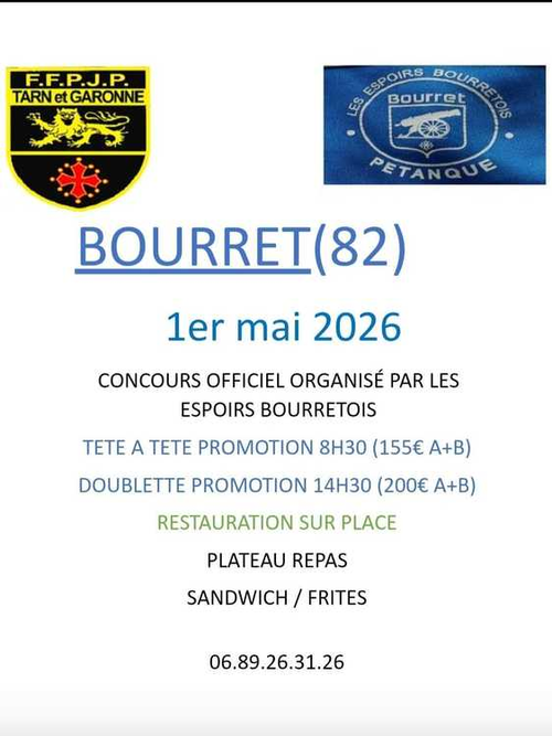 Concours de pétanque en Tête à tête - Départemental - Bourret