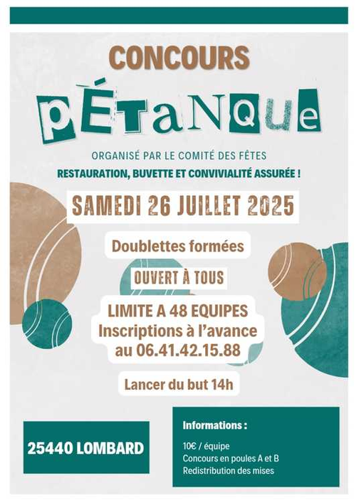 Concours de pétanque en Doublette - Lombard