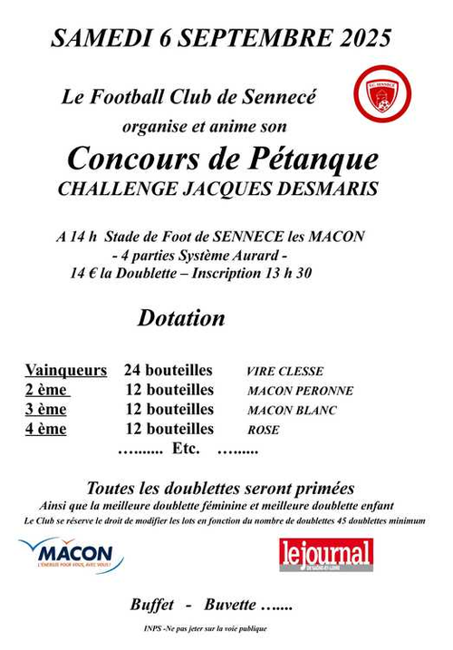 Concours de pétanque en Doublette - Mâcon