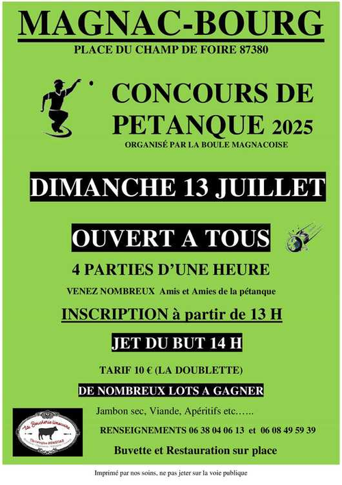 Concours de pétanque en Doublette - Magnac-Bourg