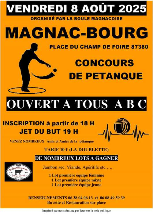Concours de pétanque en Doublette - Magnac-Bourg