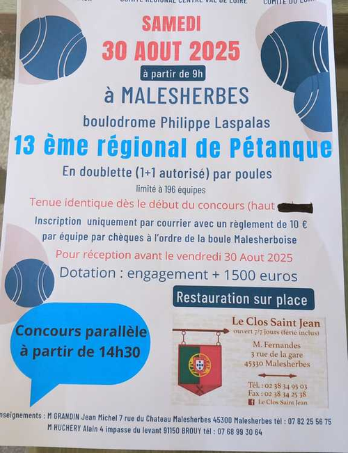 Concours de pétanque en Doublette - Malesherbes