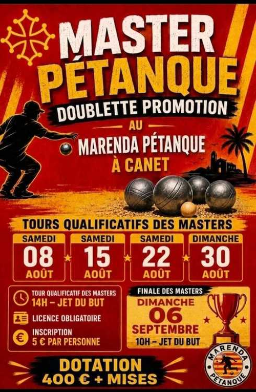 Concours de pétanque en Doublette - Masters de pétanque - MARENDA PETANQUE CANET