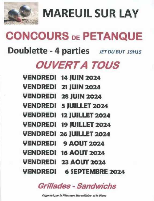 Concours de pétanque en Doublette - Mareuil-sur-Lay-Dissais