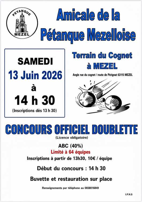 Concours de pétanque en Doublette - Départemental - MEZEL
