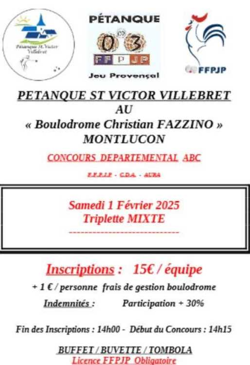 Concours de pétanque en Triplette Mixte - Départemental - Montluçon