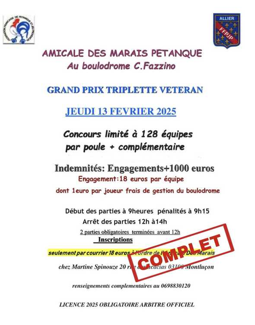 Concours de pétanque en Triplette - Départemental - Montluçon