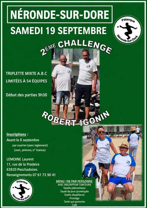 Concours de pétanque en Triplette Mixte - Départemental - NERONDE