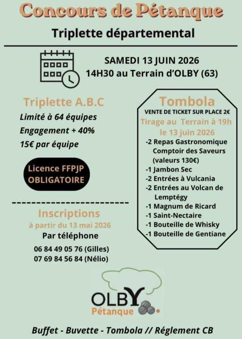 Concours de pétanque en Triplette - Départemental - OLBY