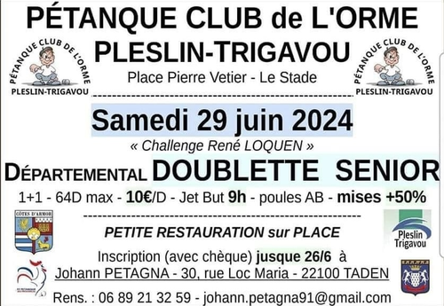 Concours de pétanque en Doublette - Départemental - Pleslin-Trigavou