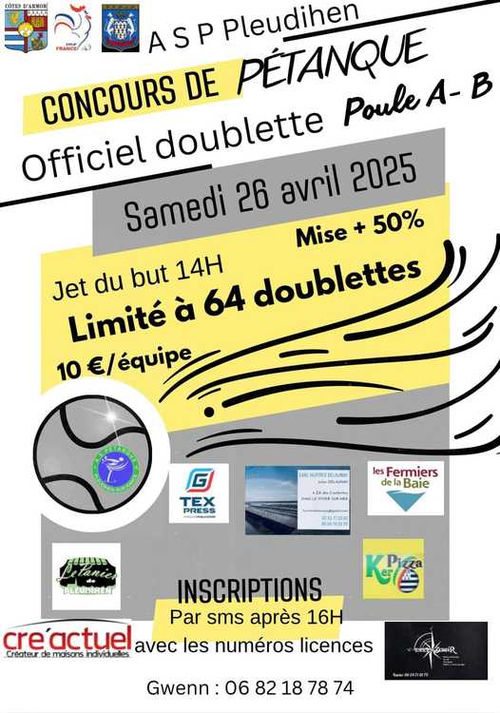 Concours de pétanque en Doublette - Départemental - Pleudihen-sur-Rance