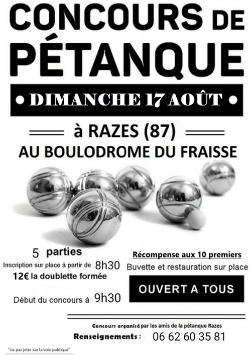 Concours de pétanque en Doublette - Razès