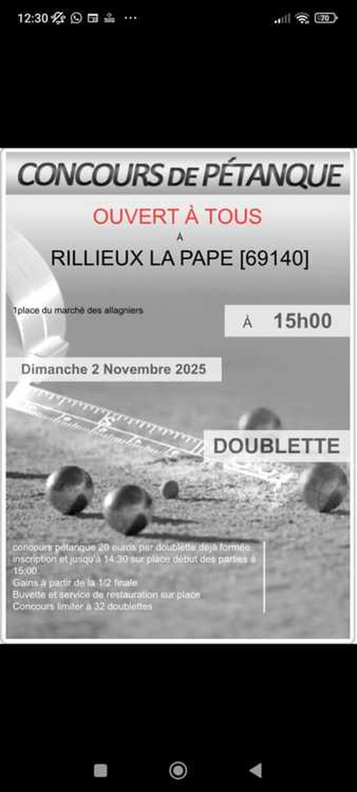 Concours de pétanque en Doublette - Rillieux-la-Pape