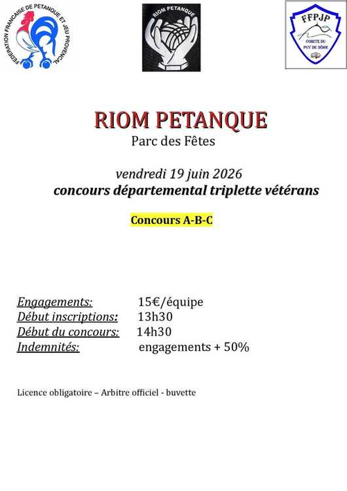Concours de pétanque en Triplette - Départemental - RIOM