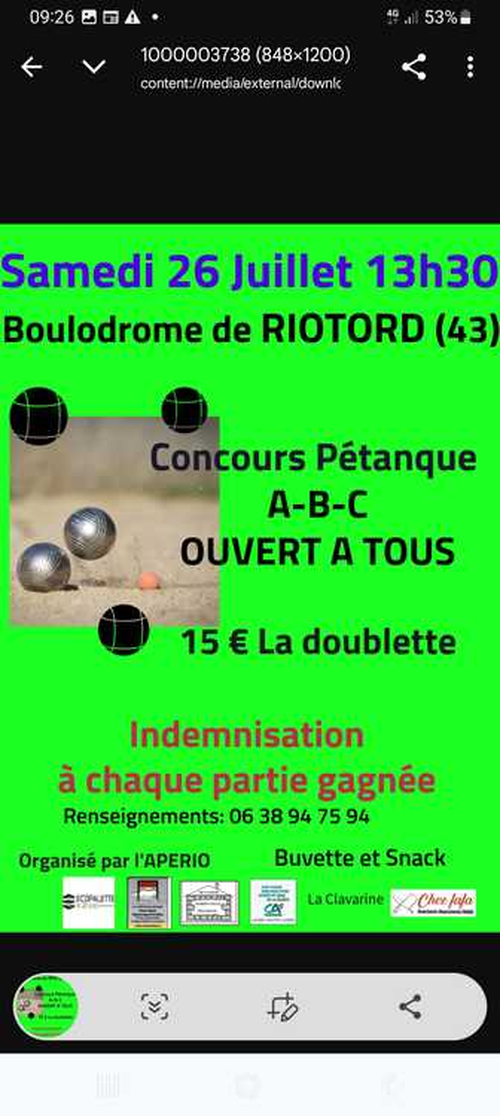 Concours de pétanque en Doublette - Riotord