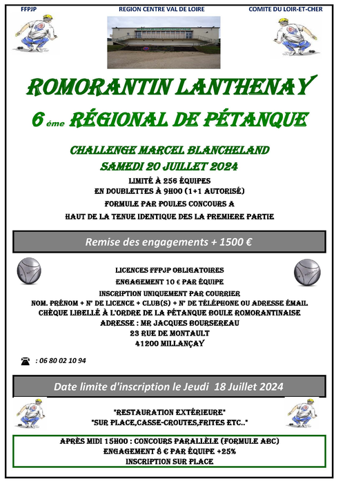 Concours de pétanque en Doublette - Régional - Romorantin-Lanthenay