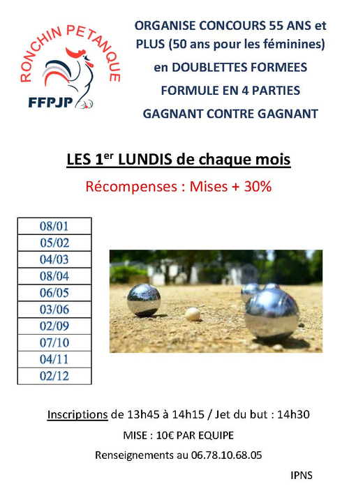 Concours de pétanque en Doublette - Départemental - Ronchin