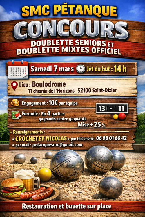 Concours de pétanque en Doublette - Départemental - Saint-Dizier