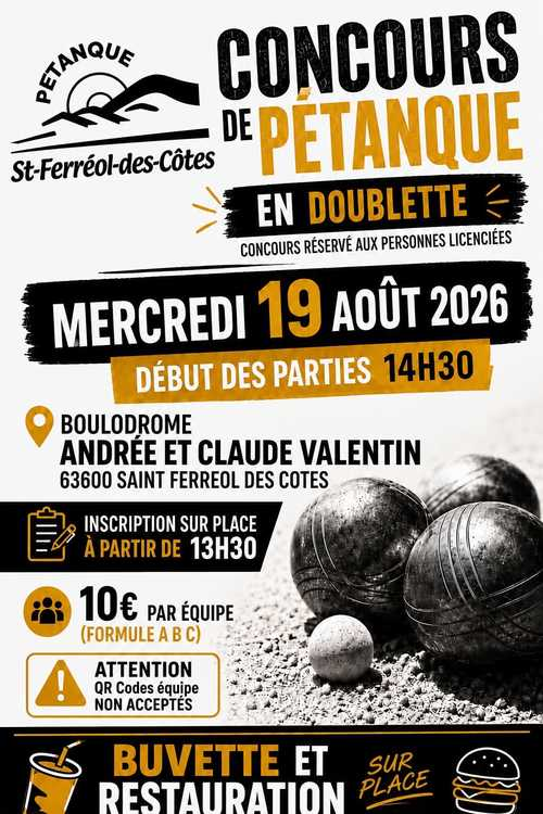 Concours de pétanque en Doublette - Départemental - SAINT FEREOL DES COTES