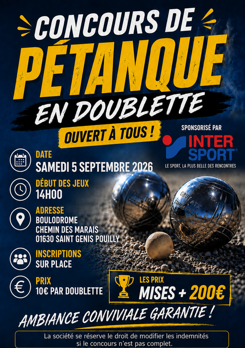 Concours de pétanque en Doublette - Saint-Genis-Pouilly