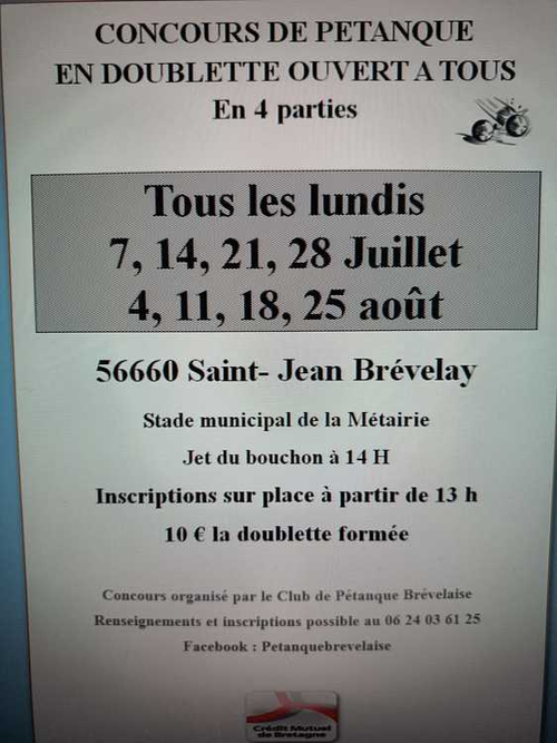 Concours de pétanque en Doublette - Saint-Jean-Brévelay