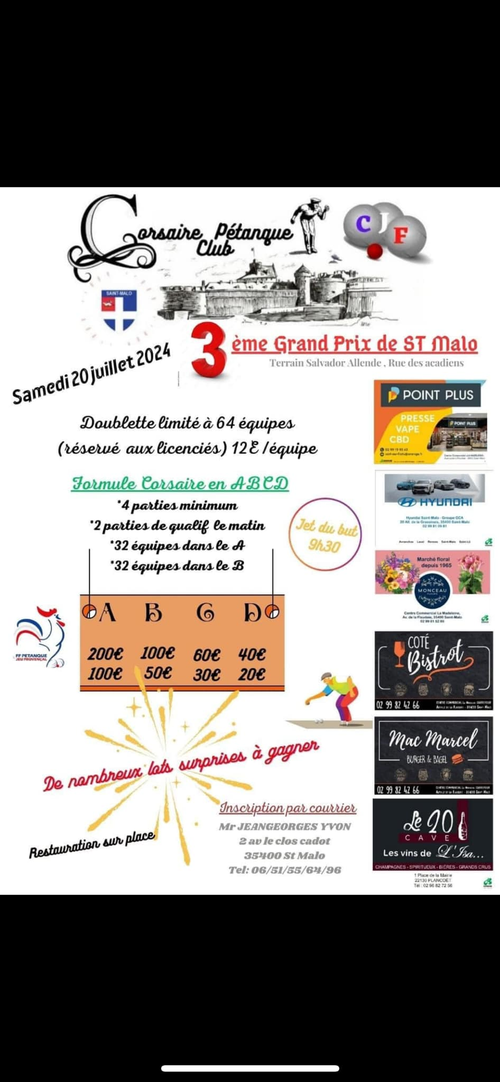 Concours de pétanque en Doublette - Grand Prix - Saint-Malo