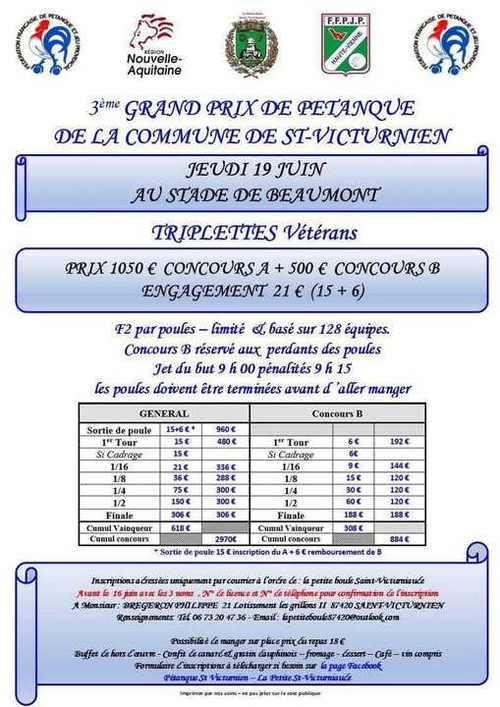 Concours de pétanque en Triplette - Régional - Saint-Victurnien