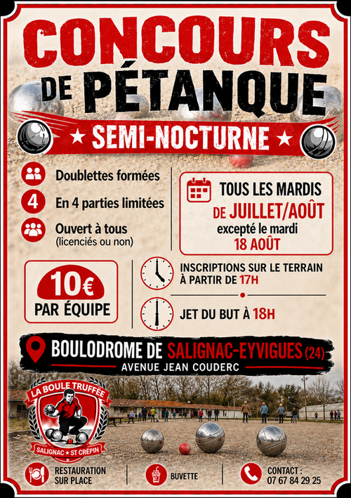 Concours de pétanque en Doublette - Salignac-Eyvigues