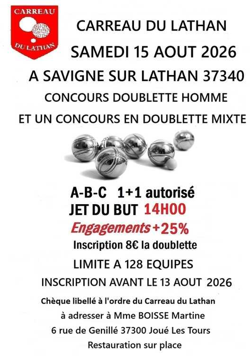 Concours de pétanque en Doublette - Départemental - Savigné-sur-Lathan - 37340