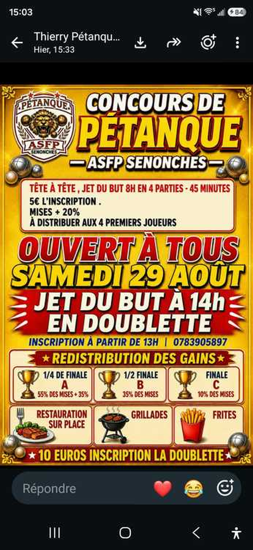 Concours de pétanque en Doublette - Senonches