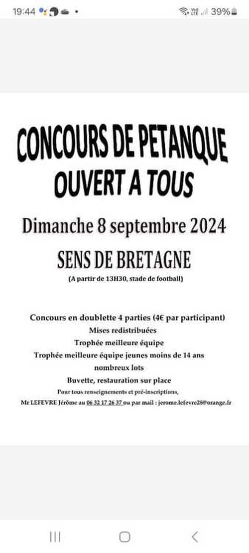 Concours de pétanque en Doublette - Sens-de-Bretagne