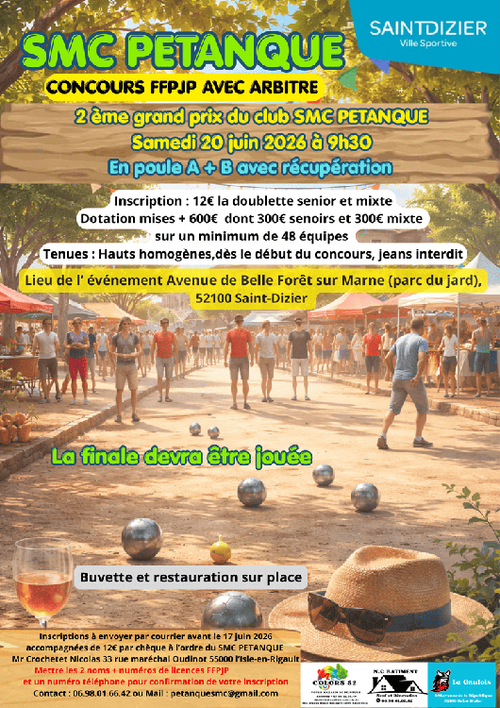 Concours de pétanque en Doublette - Grand Prix - SMC - Saint Dizier