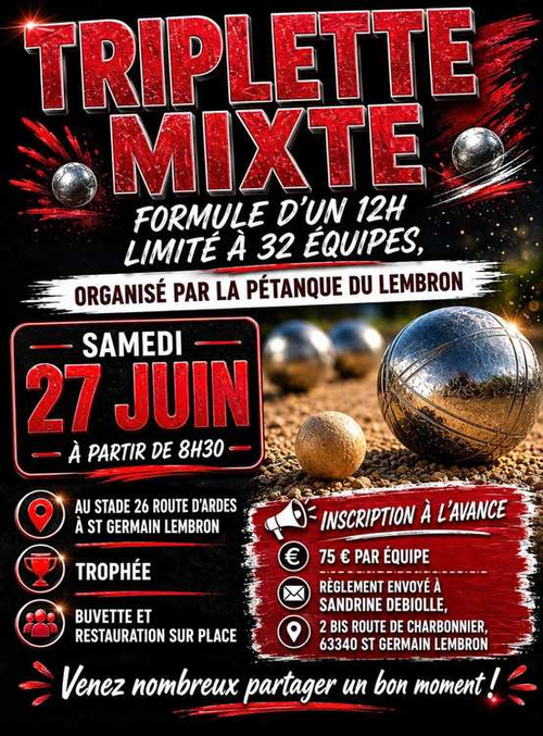 Concours de pétanque en Triplette Mixte - Départemental - ST GERMAIN LEMBRON