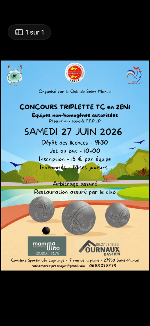 Concours de pétanque en Triplette - Départemental - ST MARCEL