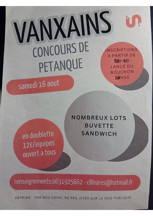 Concours de pétanque en Doublette - Vanxains