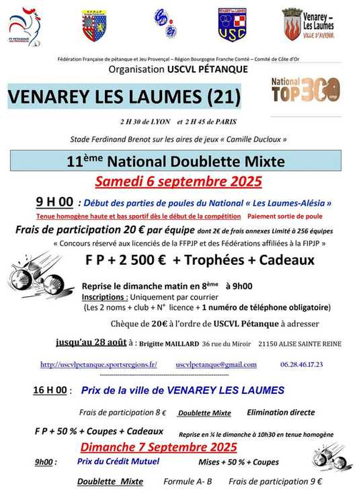 Concours de pétanque en Doublette Mixte - National TOP 300 - Venarey-les-Laumes