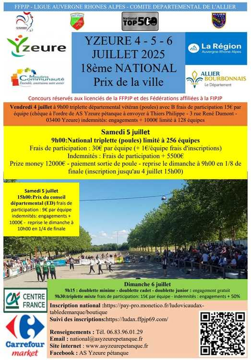 Concours de pétanque en Triplette - National TOP 500 - Yzeure