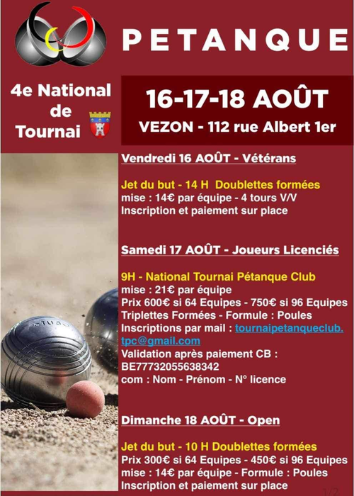 concours de pétanque en Belgique - Rue Albert 1er 112   7538 VEZON (TOURNAI)